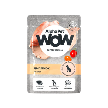 AlphaPet Wow СуперПремиум - Паштет для щенков, беременных и кормящих собак, цыпленок, 85гр