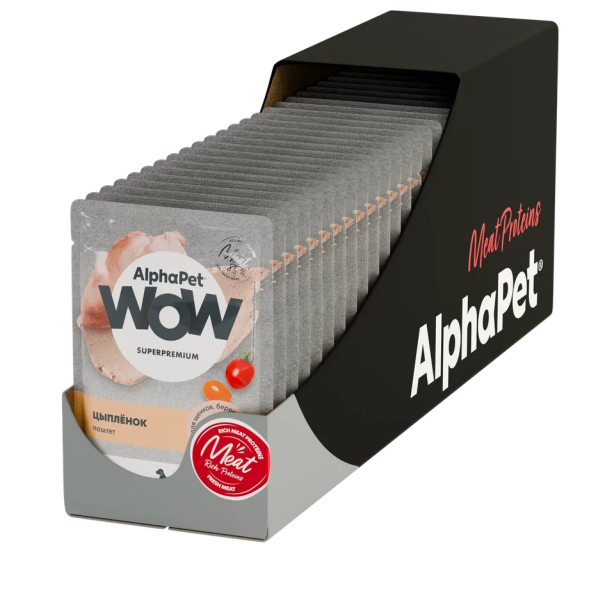 AlphaPet Wow СуперПремиум - Паштет для щенков, беременных и кормящих собак, цыпленок, 85гр