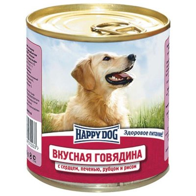 Happy Dog - Консервы для собак с говядиной, сердцем, печенью, рубцом и рисом 750 гр