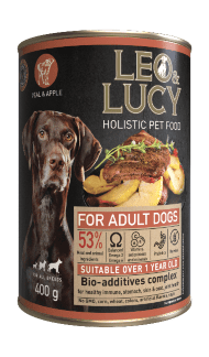 Leo & Lucy - Консервы для собак всех пород, Паштет с Телятиной, Яблоком и Биодобавками, 400 гр