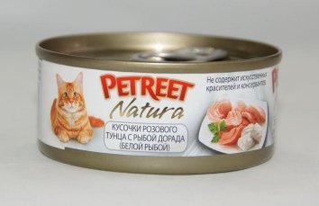 Petreet -  Консервы для кошек кусочки розового тунца с рыбой дорада 70 г