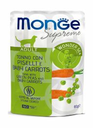Monge Supreme Adult Cat - Консервы для взрослых кошек с зелёным горошком и мини-морковью, паучи 80 г