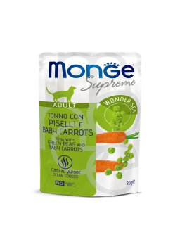 Monge Supreme - Консервы для взрослых кошек с зелёным горошком и мини-морковью, паучи 80 г