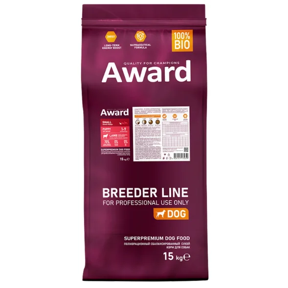 Award PFB - Сухой корм для щенков от 1 мес, беременных и кормящих сук мелких и мини пород с Ягненком и Индейкой с добавлением Брокколи и Брусники 15кг