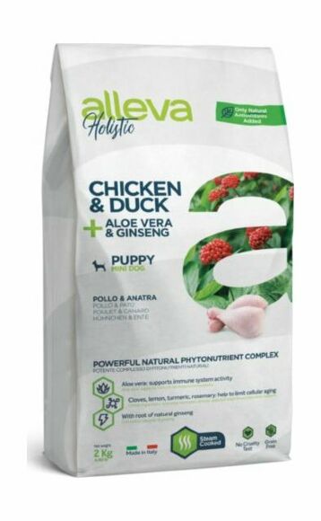 Alleva Holistic - Сухой корм для щенков, беременных и кормящих, мелких пород, беззерновой, курица с уткой, алоэ вера и женьшенем