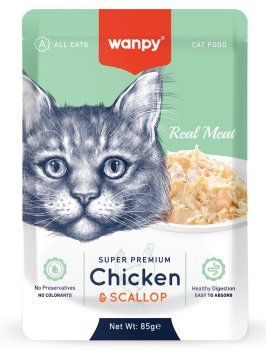 Wanpy Cat - Пауч для кошек из курицы и гребешка 85 г