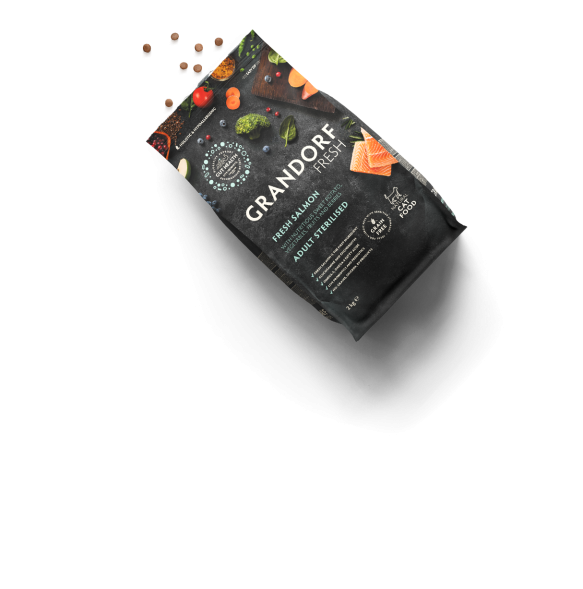 Grandorf Fresh Cat Salmon Sterilised - Сухой корм для стерелизованных кошек, для здоровья кожи и шерсти или склонных к аллергии, с лососем и бататом