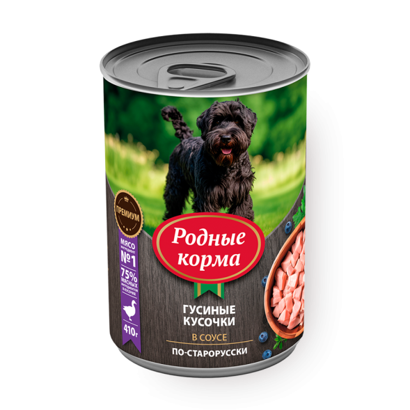 Родные Корма - Консервы для собак, гусиные кусочки в соусе по-старорусски