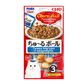 Inaba Ciao Churu Ball - Лакомство - топпинг для кошек, тунец магуро с кацуобуси