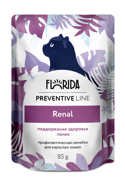 Florida - Паучи для кошек Renal, при Почечной Недостаточности у взрослых и стареющих кошек, 85 гр