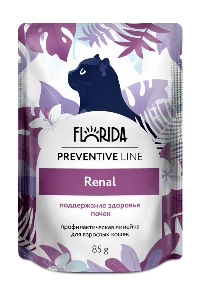 Florida - Паучи для кошек Renal, при Почечной Недостаточности у взрослых и стареющих кошек, 85 гр