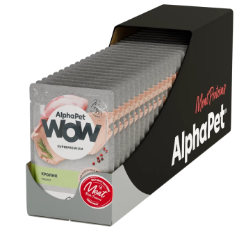 AlphaPet Wow СуперПремиум - Влажный полнорационный корм для взрослых кошек, паштет с кроликом, 85гр