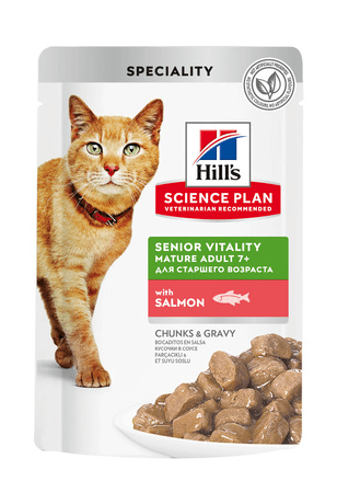 Hill's Science Plan - Пауч для пожилых кошек (7+), для поддержания активности и жизненной энергии, с Лососем, 85 гр