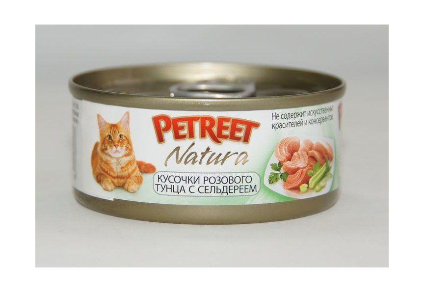 Petreet консервы для кошек кусочки розового тунца с сельдереем 70 г