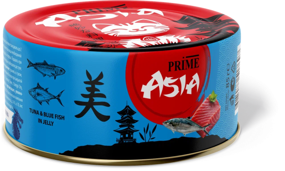 Prime Asia - Консервы для кошек, тунец с голубой рыбой в желе, 85 гр