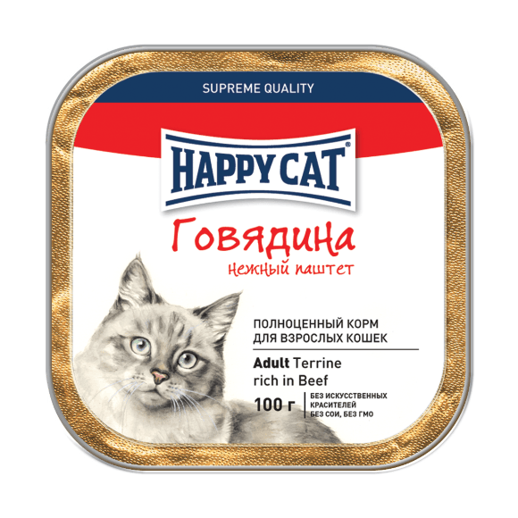 Happy Cat - Консервы для кошек, паштет с говядиной 100гр