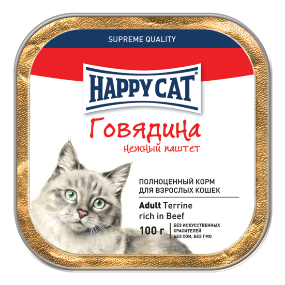 Happy Cat - Консервы для кошек, паштет с говядиной 100гр