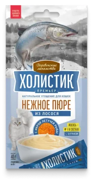 Деревенские Лакомства - Нежное пюре для кошек из Лосося, 4*10гр