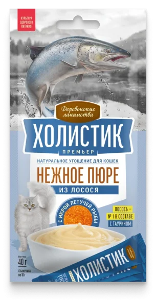 Деревенские Лакомства - Нежное пюре для кошек из Лосося, 4*10гр