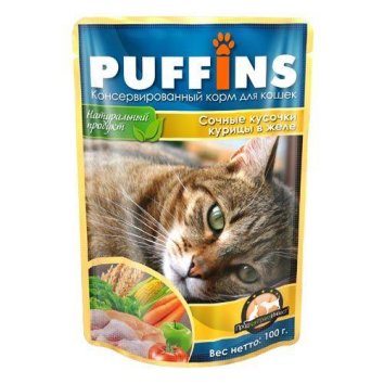 Puffins - Влажный корм для кошек - Курица в соусе 100гр