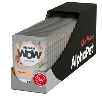AlphaPet Wow СуперПремиум - Влажный полнорационный корм для взрослых стерилизованных кошек, паштет с цыпленком, 85гр