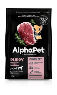 AlphaPet Superpremium - Сухой корм для щенков до 6 месяцев, беременных и кормящих собак крупных пород, с Говядиной и Рубцом