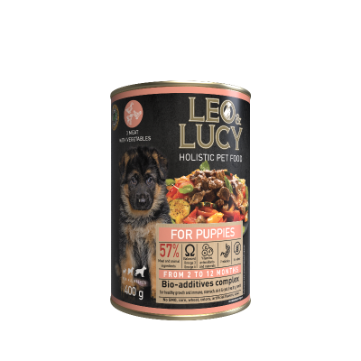 Leo & Lucy - Консервы для щенков всех пород, Паштет Мясное Ассорти с Овощами и Биодобавками, 400 гр