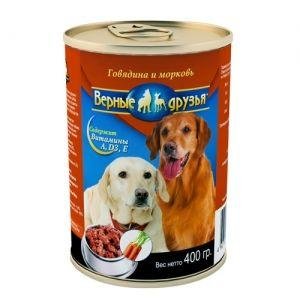 Верные друзья - консервы для собак с говядиной и морковью