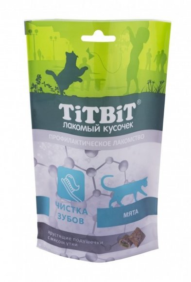 TitBit - Хрустящие подушечки для кошек с мясом утки для чистки зубов 60гр