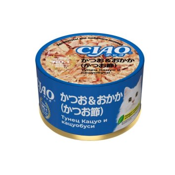 Inaba Ciao can - Консервы для кошек, тунец кацуо и кацуобуси, 85гр
