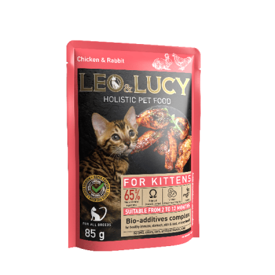 Leo & Lucy - Консервы для котят, Кусочки в соусе, Курица и Кролик, 85 гр