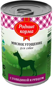 Родные Корма - Консервы, мясное угощение для собак с говядиной и рубцом, 340 г