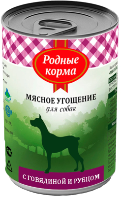 Родные Корма - Консервы, мясное угощение для собак с говядиной и рубцом, 340 г Родные Корма - Консервы, мясное угощение для собак с говядиной и рубцом, 340 г