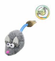 GoSi - Игрушка для кошек "Лисенок с ушами" Серый с хвостом трубочка с кисточкой 