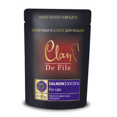 Clan De File - Паучи для кошек в соусе с лососем в йогуртовом соусе 85 гр