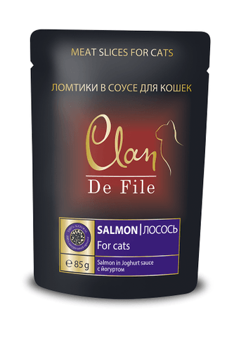 Clan De File - Паучи для кошек в соусе с лососем в йогуртовом соусе 85 гр