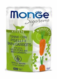 Monge Supreme Kitten - Консервы для котят из тунца с зелёным горошком и мини-морковью, паучи 80 г