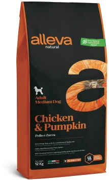 Alleva Natural - Сухой низкозерновой корм для взрослых собак средних пород, Курица с Тыквой