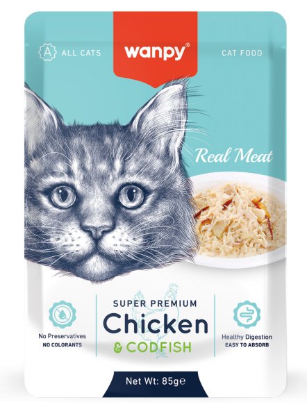 Wanpy Cat - Пауч для кошек из курицы и трески 85 г