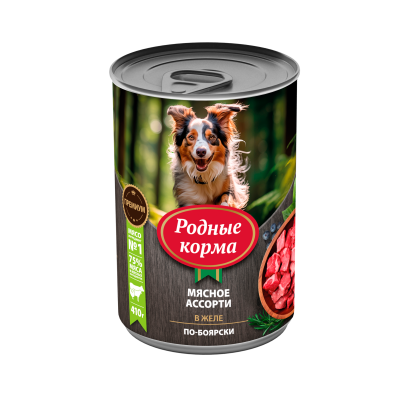 Родные Корма - Консервы для собак, мясное ассорти в желе по-боярски