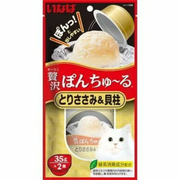 INABA - Лакомство для кошек, нежное суфле на основе курицы и японского гребешка, 35гр*2