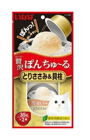 INABA - Лакомство для кошек, нежное суфле на основе курицы и японского гребешка, 35гр*2