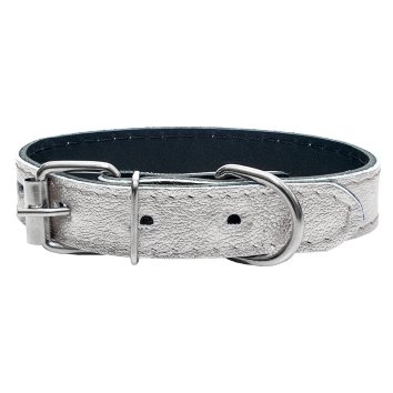 Yami-Yami - Ошейник кожаный &amp;quot;SILVER&amp;quot; серебристый, 2 слоя