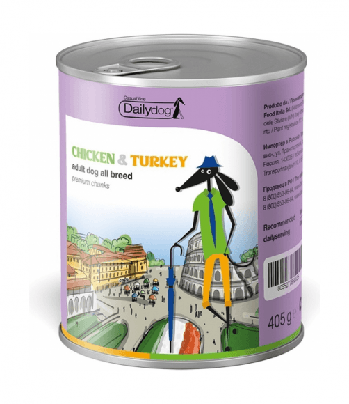 Dailydog Casual Line Chicken and turkey premium chunks - Консервы для собак, Кусочки курицы, 405 гр