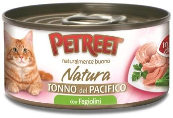 Petreet -  Консервы для кошек кусочки тихоокеанского тунца с зеленой фасолью в рыбном бульоне 70 г