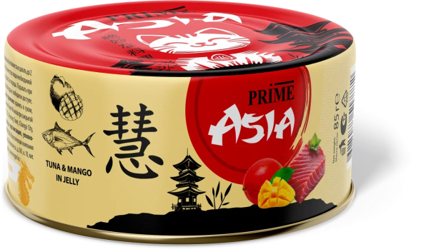 Prime Asia - Консервы для кошек, тунец с манго в желе, 85 гр