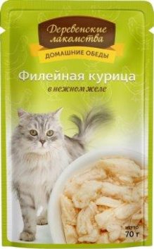 Деревенские лакомства - Паучи для кошек Филейная курица в нежном желе 70 гр