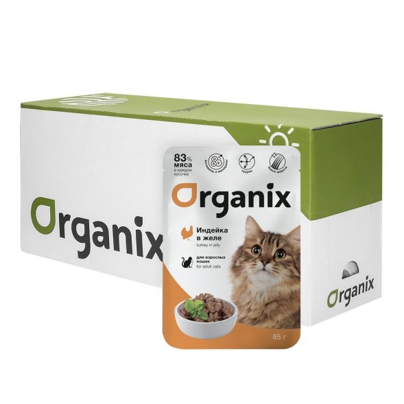 Organix - Паучи для взрослых кошек, Индейка в желе, 85 гр