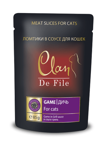 Clan De File - Паучи для кошек в соусе с дичью в соусе гриль 85 гр
