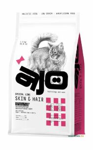 AJO Skin & Hair - Сухой корм низкозерновой для взрослых кошек для здоровья кожи и шерсти с лососем и индейкой